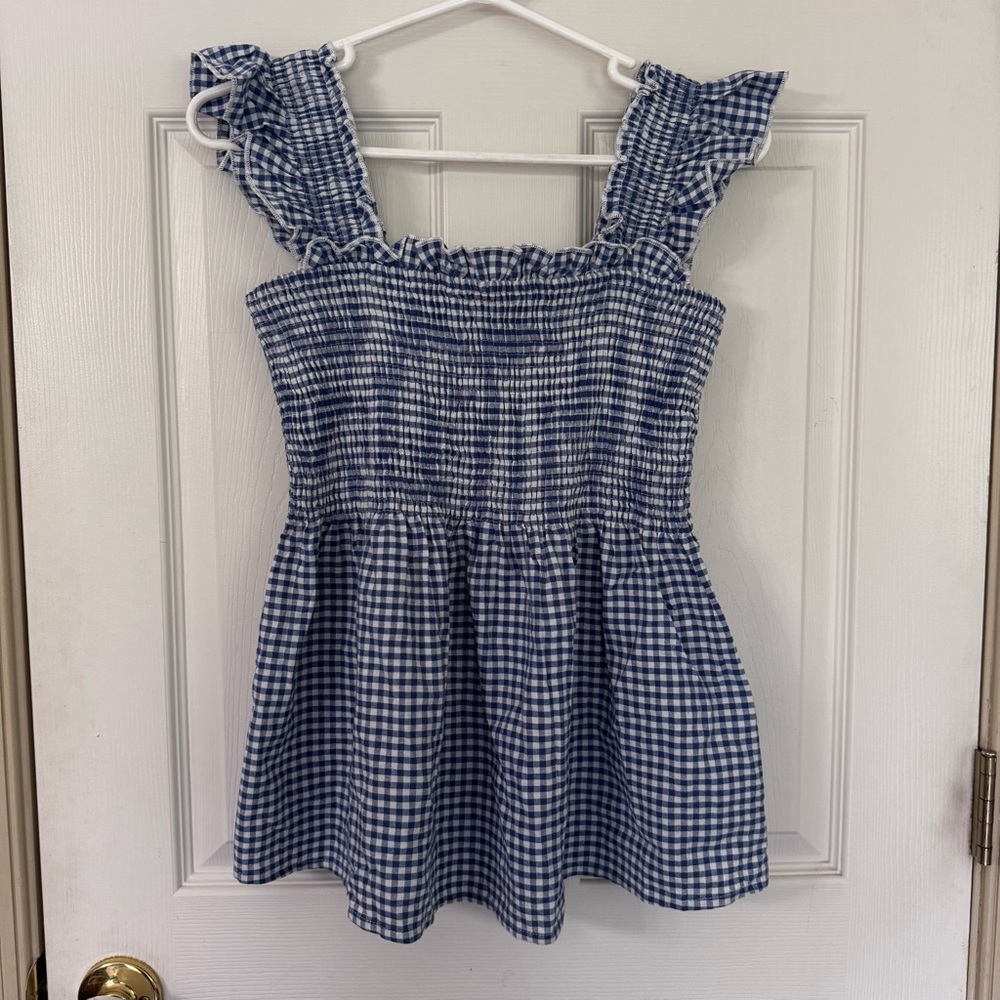 Lomon Gingham Plaid Shirt Stretch Tank Boho Farm Rustic Women’s Large Babydoll